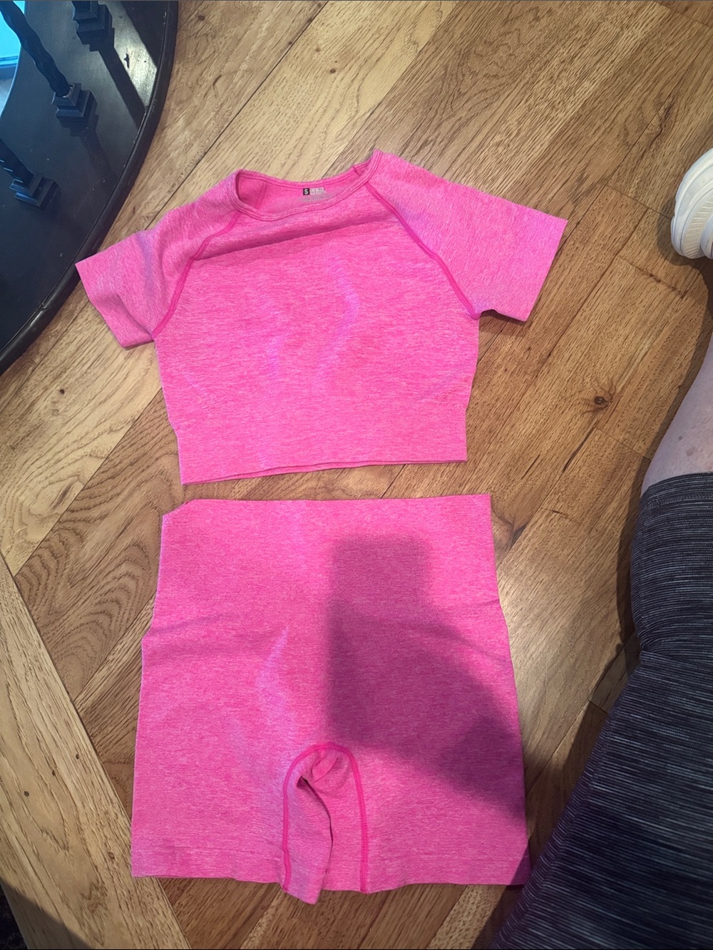 Pink Women's Short Sleeve Crop Top and High-Waist Bike Short Set